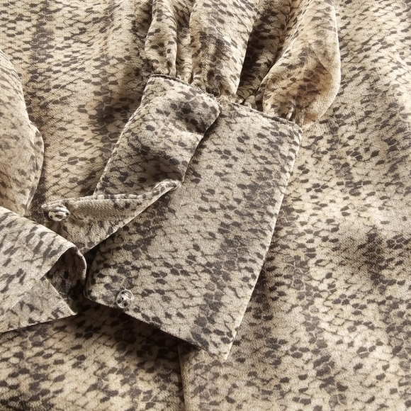 100% Silk Mini Dress with Sheer Sleeves, Brown, Vneck, Lined, Size Small - Picture 14 of 14